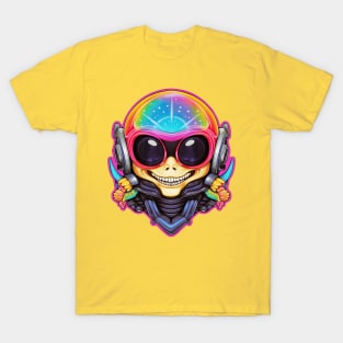 Awesome Alien Dinosaur Motorcyclist With Galaxy Helmet Gear T-Shirt